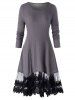 Plus Size Lace Trim Long Tunic Knitwear With Plaid Scarf -  
