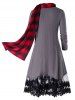 Plus Size Lace Trim Long Tunic Knitwear With Plaid Scarf -  