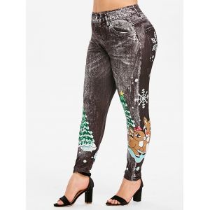 

Plus Size Christmas Printed Jeggings, Black