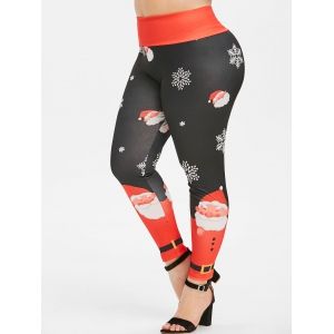 

Plus Size Christmas 3D Snowflake Santa Claus Print Leggings, Black