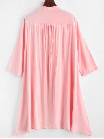 

Plus Size Embroidered Button Up High Low Dress, Pink