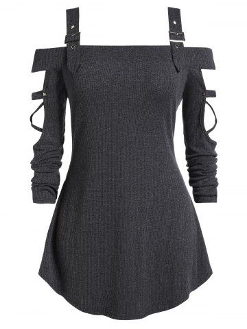 

Plus Size Cut Out Cold Shoulder Square Neck Sweater, Ash gray