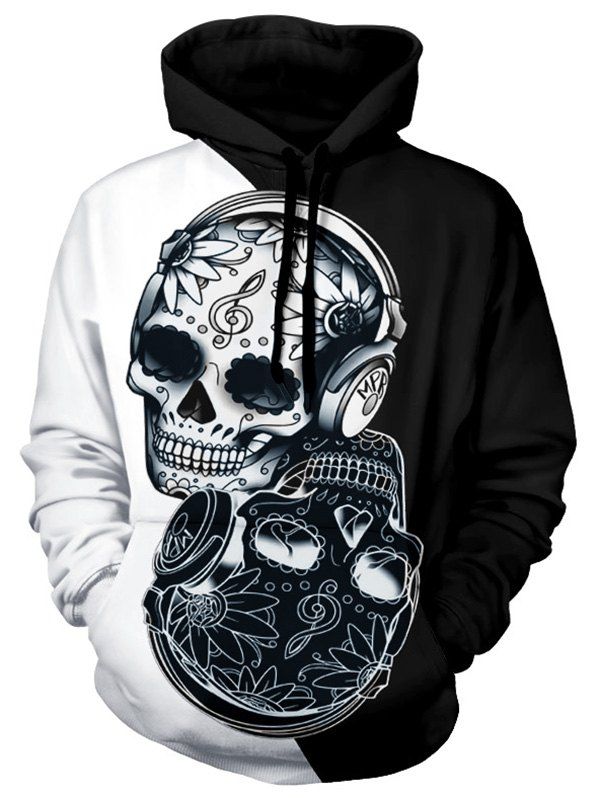 

Floral Skull Two Tone Panel Halloween Hoodie, Multi