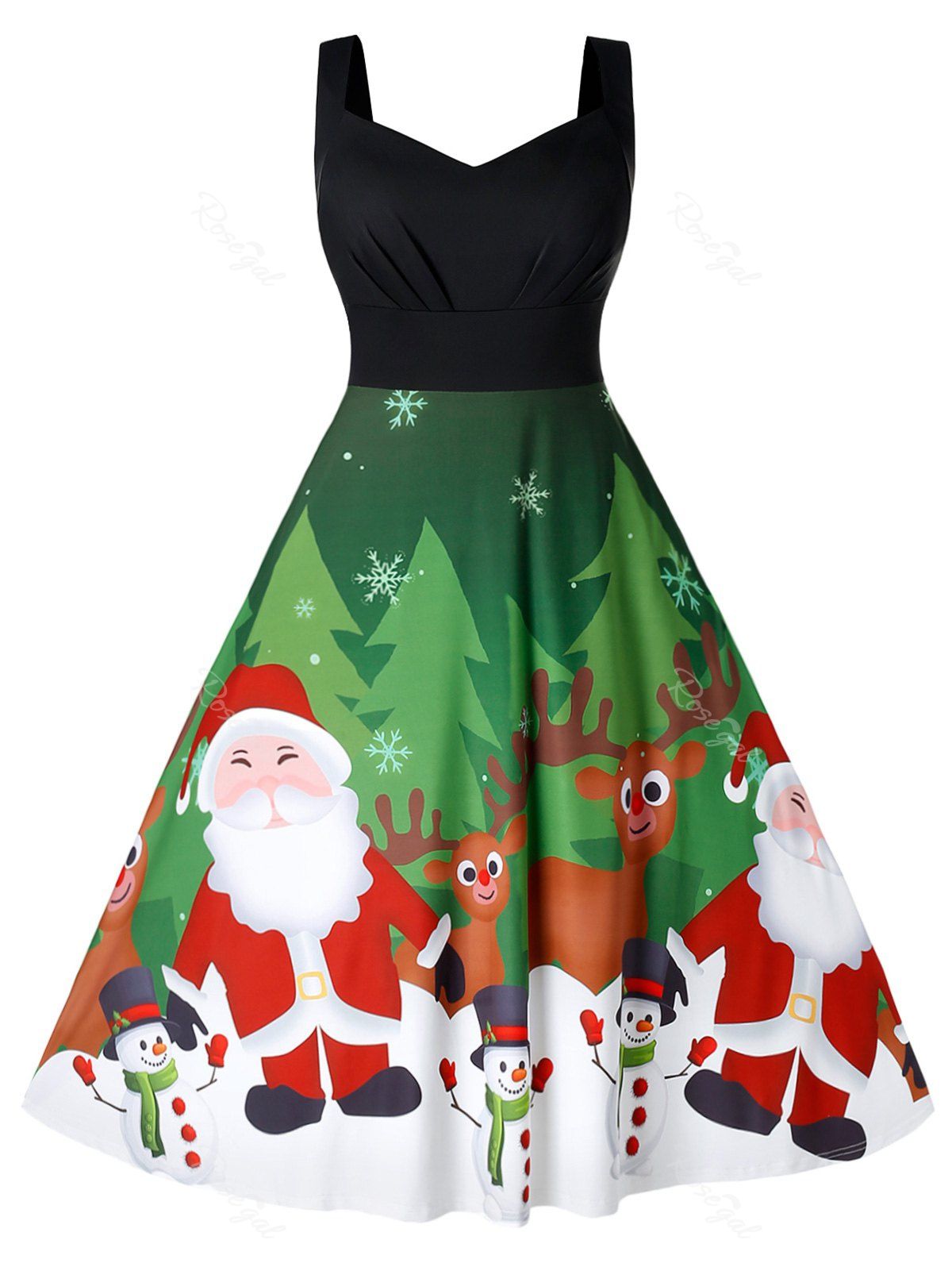 Fancy Plus Size High Waist Christmas A Line Printed Dress  
