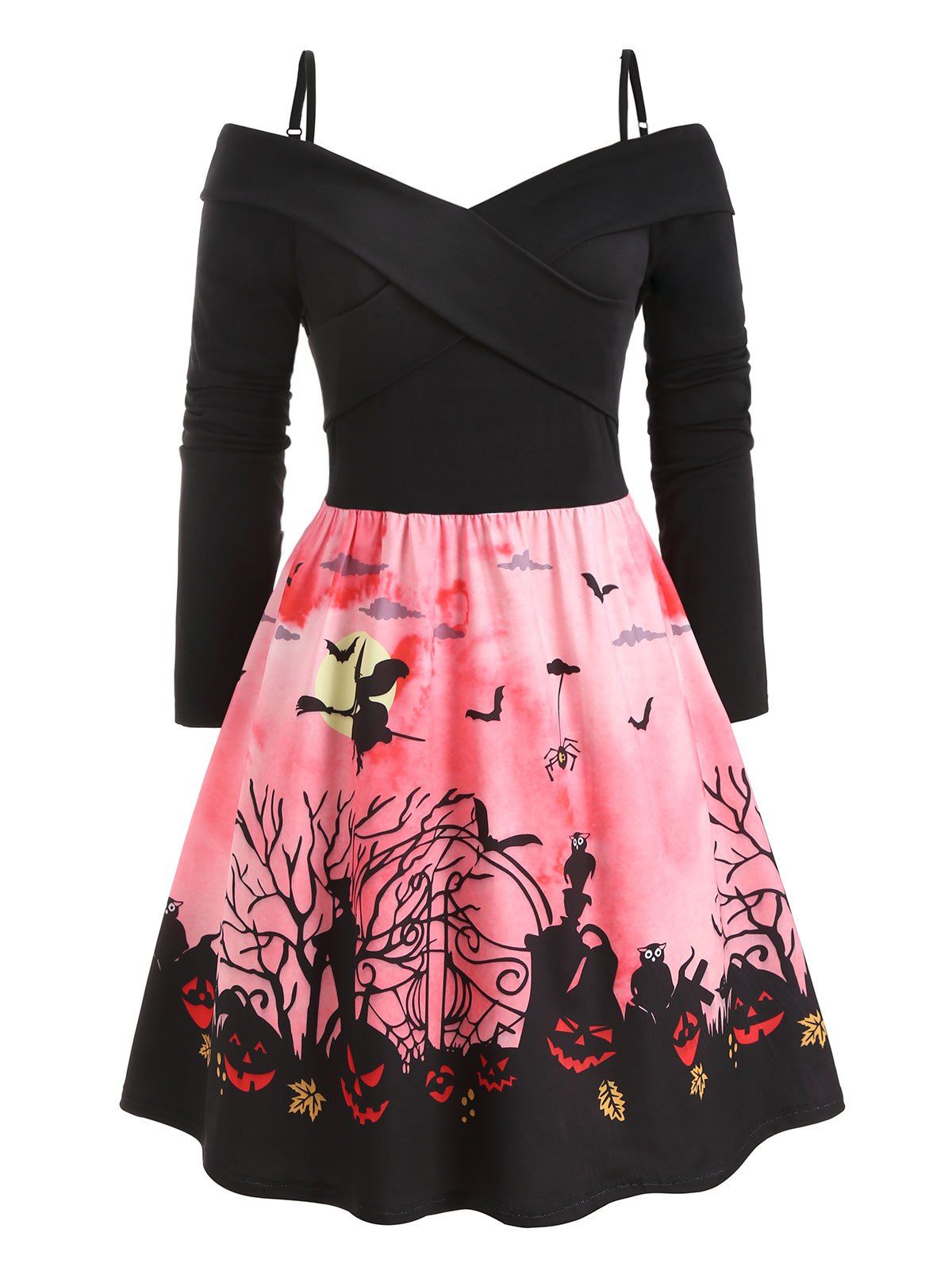 

Plus Size Vintage Criss Cross Halloween Print Party Dress, Multi