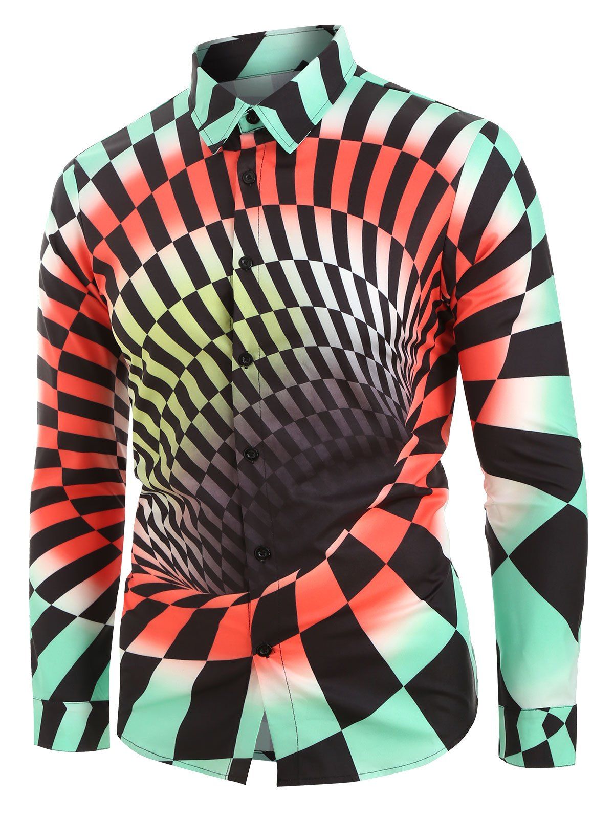 

Spiral Plaid Print Long Sleeves Shirt, Multi