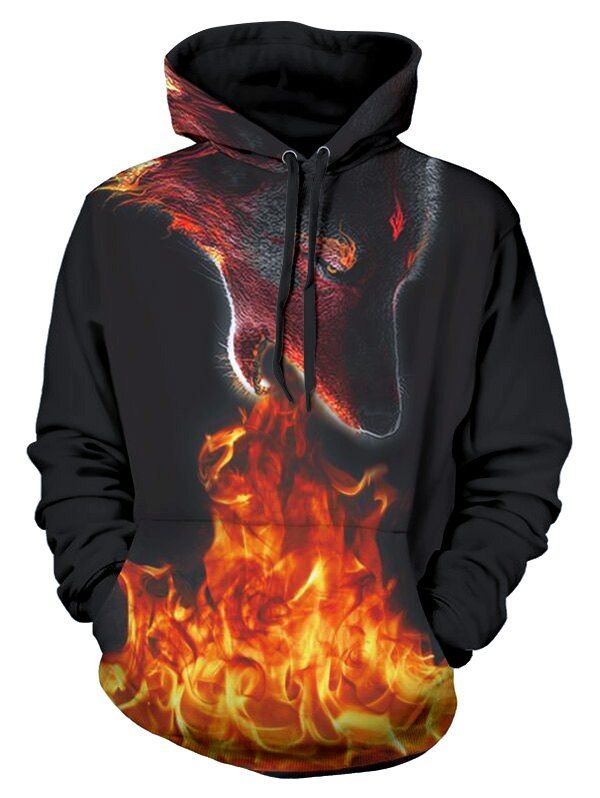 

Wolf Fire 3D Print Kangaroo Pocket Pullover Hoodie, Multi