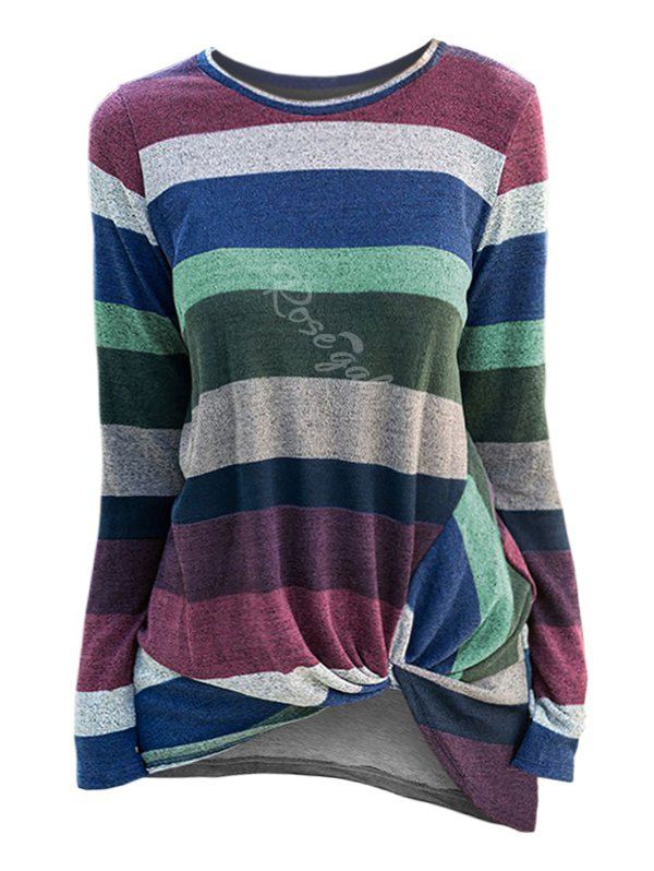

Plus Size Colorblock Stripe Front Knot Top, Dark orchid