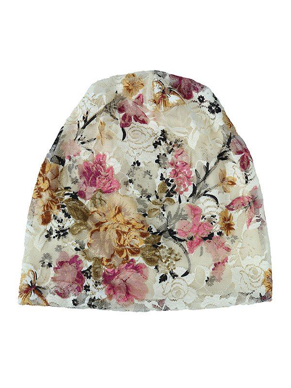 

Casual Floral Pattern Skull Beanie, Beige