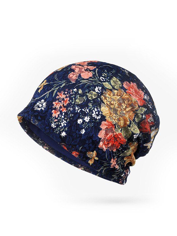 

Casual Floral Pattern Skull Beanie, Deep blue