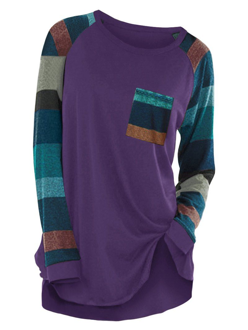

Raglan Sleeve Striped Pocket Longline T-shirt, Purple iris