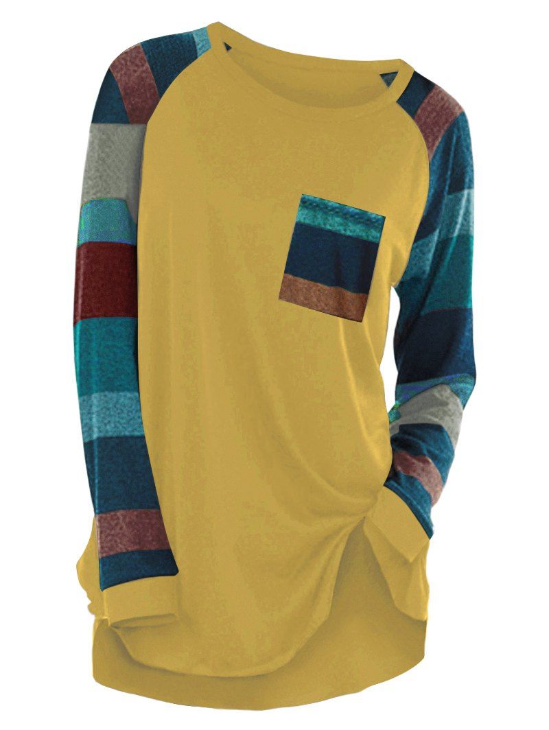 

Raglan Sleeve Striped Pocket Longline T-shirt, Goldenrod