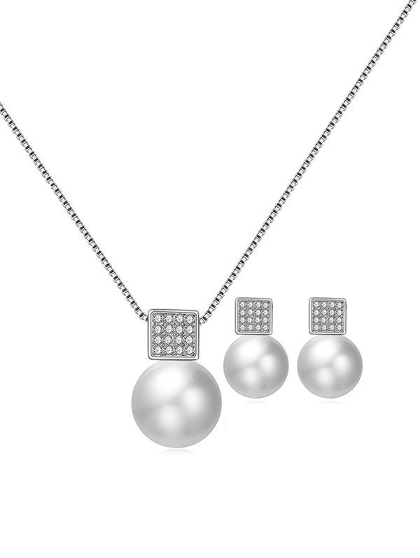 

Bridal Faux Pearl Square Rhinestone Jewelry Set, Silver