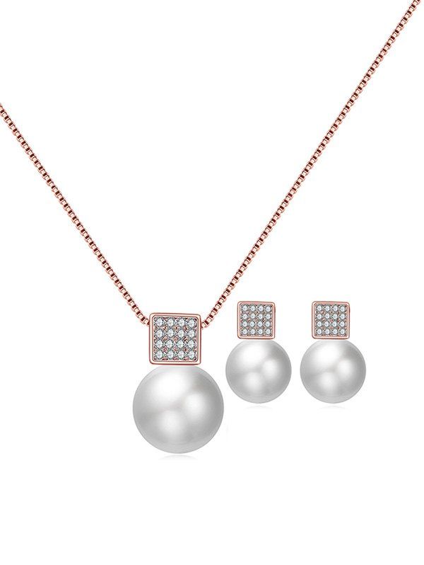 

Bridal Faux Pearl Square Rhinestone Jewelry Set, Rose gold