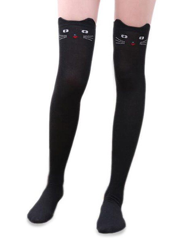 

Panda Cat Cartoon Over Knee Length Socks, Black