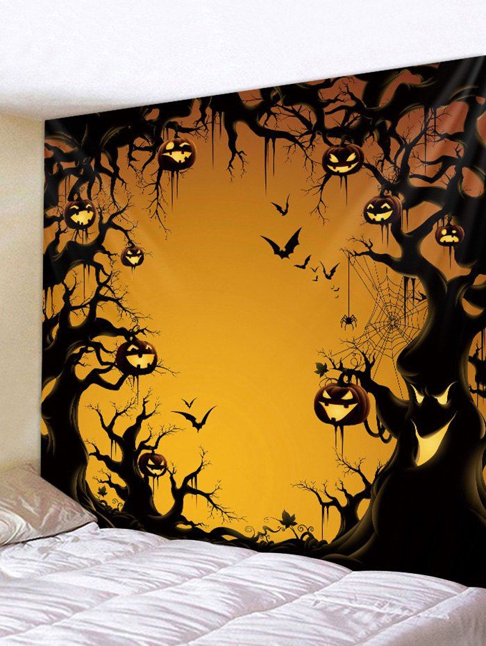 

Gothic Pumpkin Tree Print Art Decoration Wall Tapestry, Orange gold