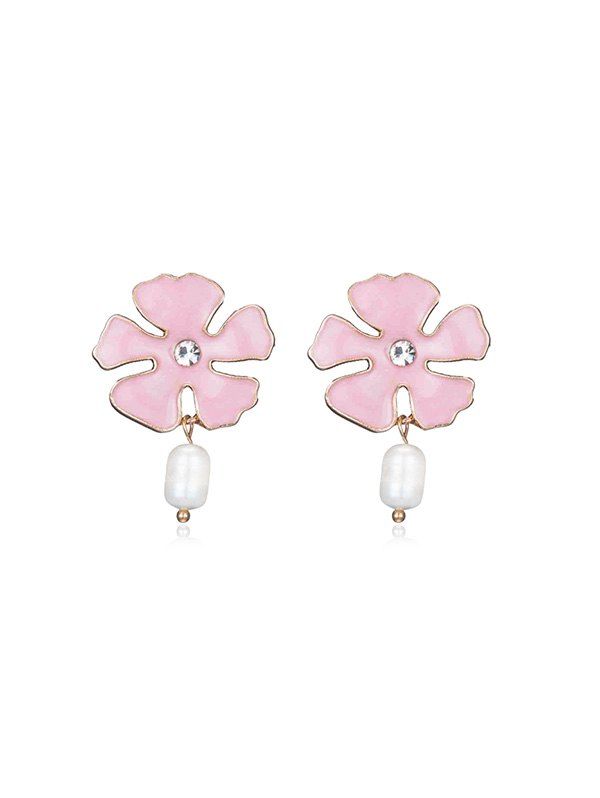 

Glazed Petal Flower Faux Pearl Stud Earrings, Light pink