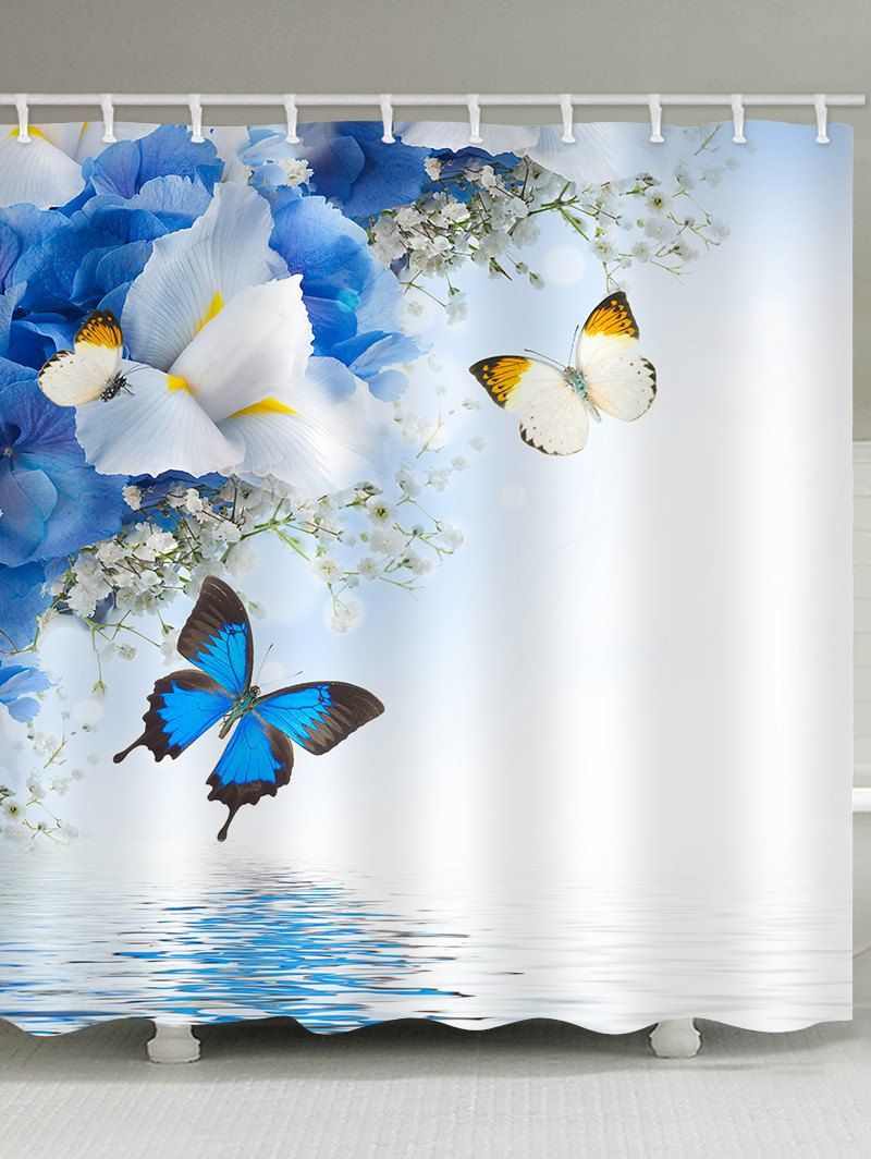 

Butterflies and Flowers Print Waterproof Bathroom Shower Curtain, Multi
