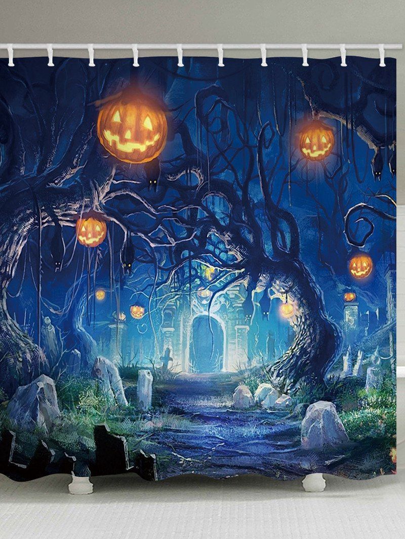 

Halloween Cemetery Pumpkin Tree Print Waterproof Bathroom Shower Curtain, Dodger blue