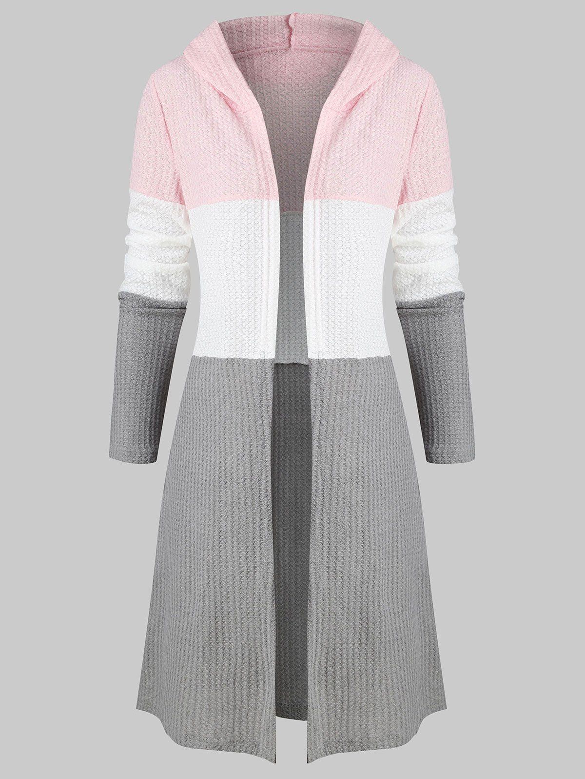 

Colorblock Longline Hooded Cardigan, Pink
