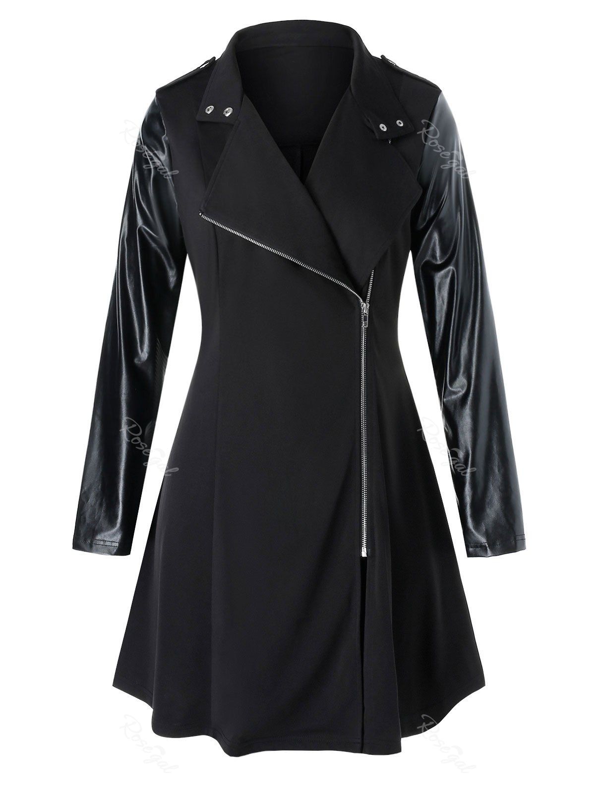 [34% OFF] Plus Size Mixed-media Faux Leather Panel Zip Tunic Coat | Rosegal