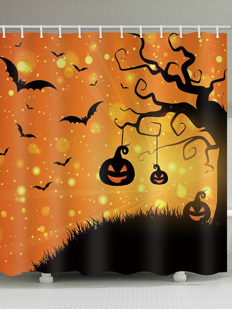 

Halloween Pumpkin Tree Print Waterproof Bathroom Shower Curtain, Halloween orange