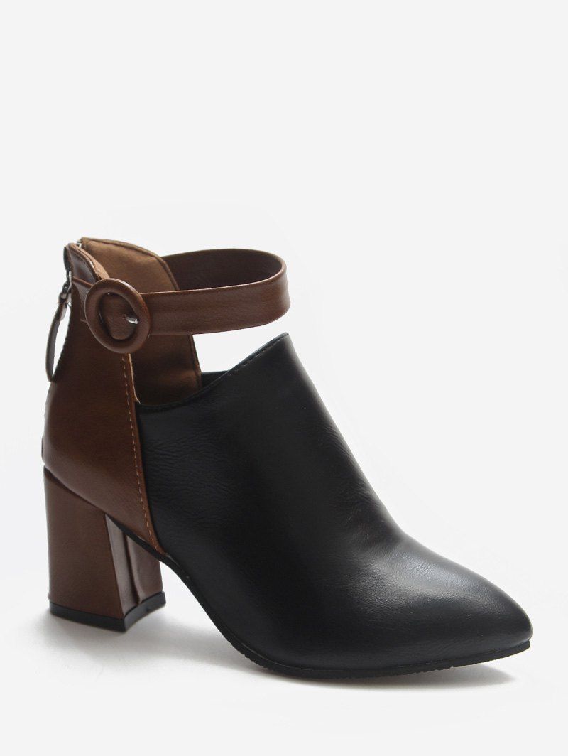 

Contrast Buckle Strap Pointed Toe Ankle Boots, Black