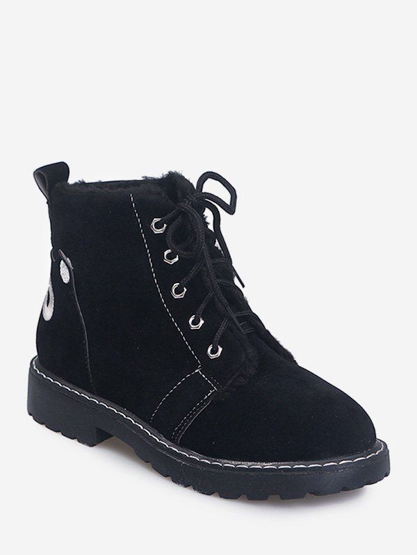 

Back Animal Embroidery Suede Ankle Boots, Black