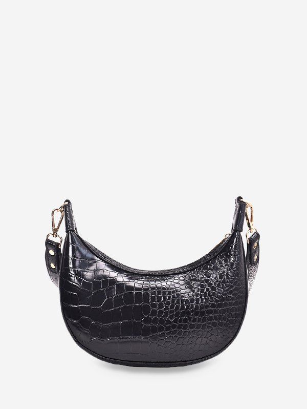 

Embossed Dumpling Shape Shoulder Bag, Black