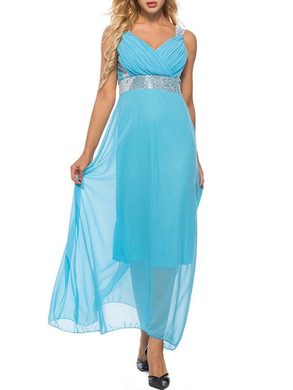 

Ruched Sequined Sleeveless Party Dress, Deep sky blue