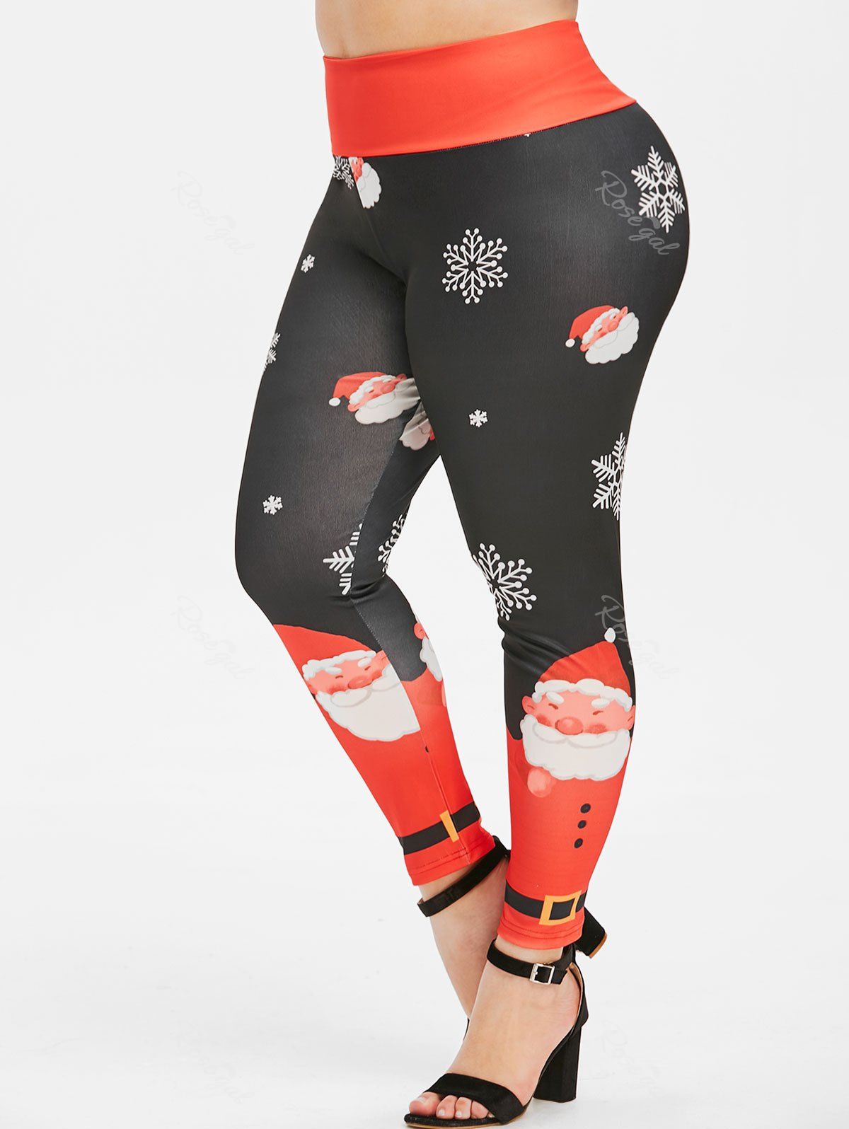 Affordable Plus Size Christmas 3D Snowflake Santa Claus Print Leggings  