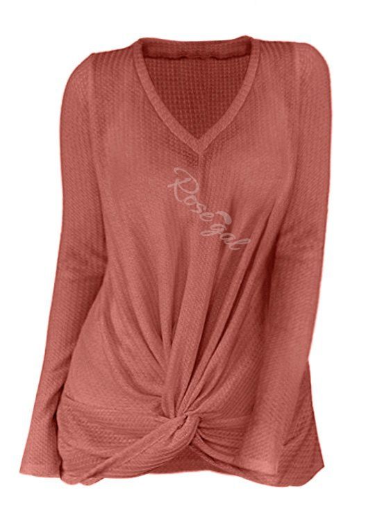 

Plus Size V Neck Front Twist Knitwear, Cherry red