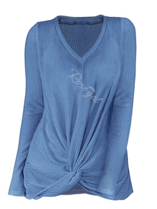 

Plus Size V Neck Front Twist Knitwear, Blue ivy