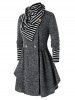 Plus Size Space Dye Skirted Cardigan With Striped Scarf -  