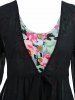 Plus Size Handkerchief Sheer Blouse And Floral Top Set -  