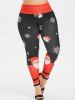 Plus Size Christmas 3D Snowflake Santa Claus Print Leggings -  
