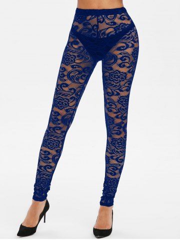 

High Waist Gothic Lace Leggings, Cadetblue