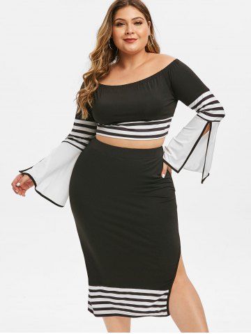 

Plus Size Off The Shoulder Stripe High Slit Two Piece Dress, Night