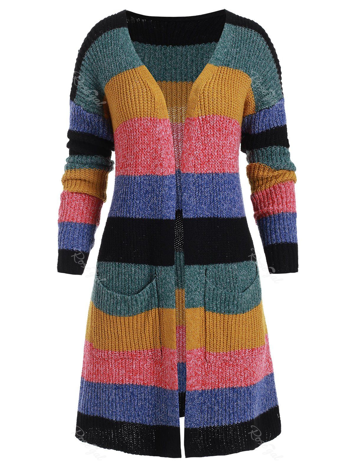 

Plus Size Hit Color Stripe Chunky Open Cardigan, Multi