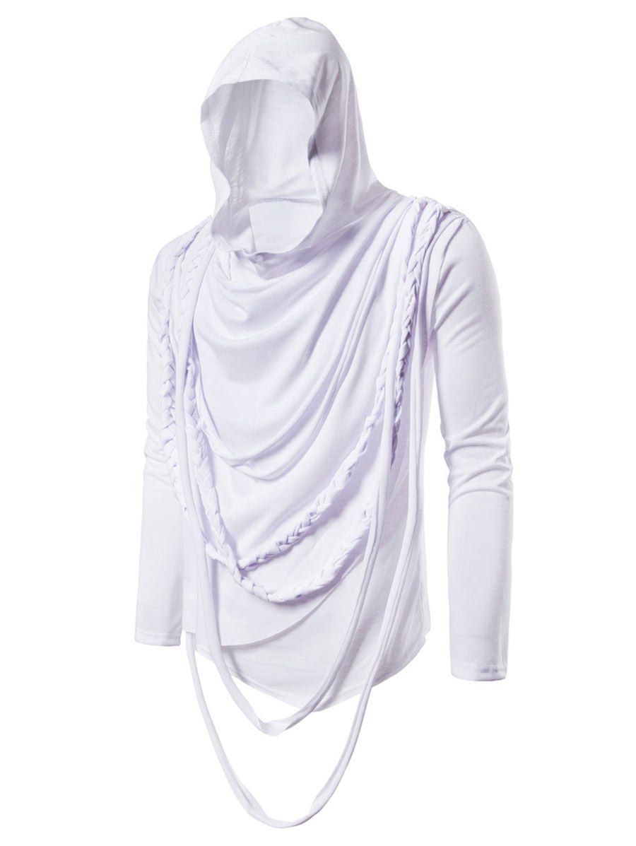

Solid Color Braided Rope Decoration Hoodie, White
