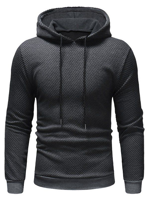 

Rib-knitted Trim Grain Drawstring Pullover Hoodie, Dark gray