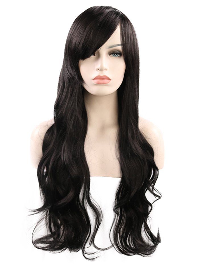 

Long Inclined Fringe Wavy Cosplay Synthetic Wig, Black