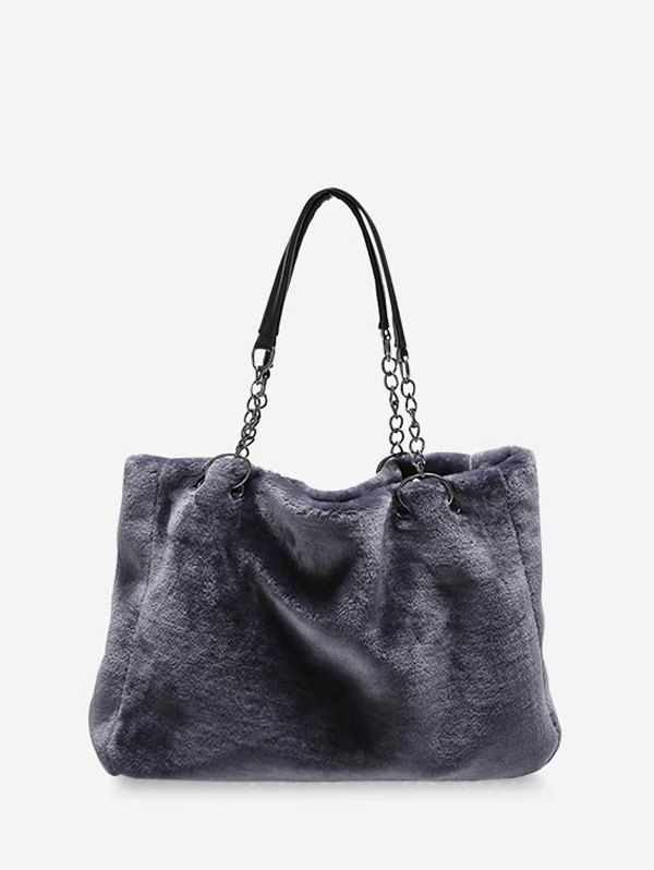 

Solid Plush Chain Rectangle Handbag, Battleship gray