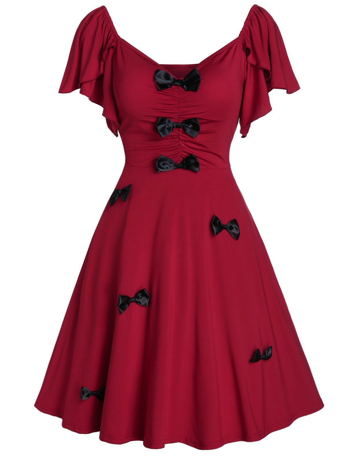

Bowknot A Line Sweetheart Neck Dress, Red wine
