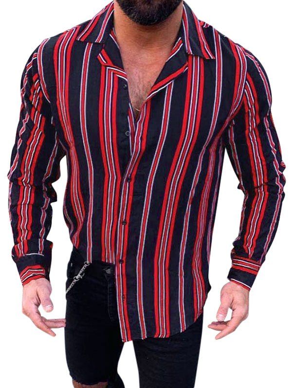 

Long Sleeve Button Up Stripes Shirt, Red