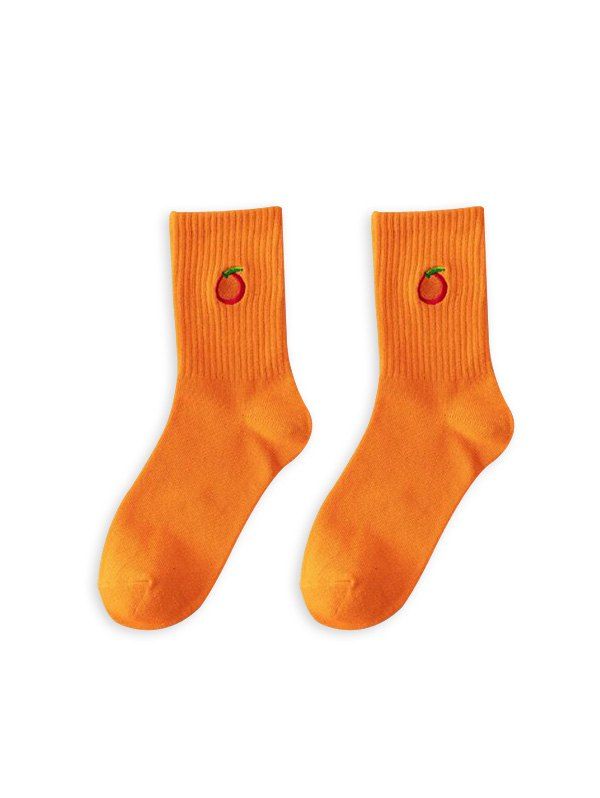 

Embroidery Fruit Solid Quarter Length Socks, Pumpkin orange