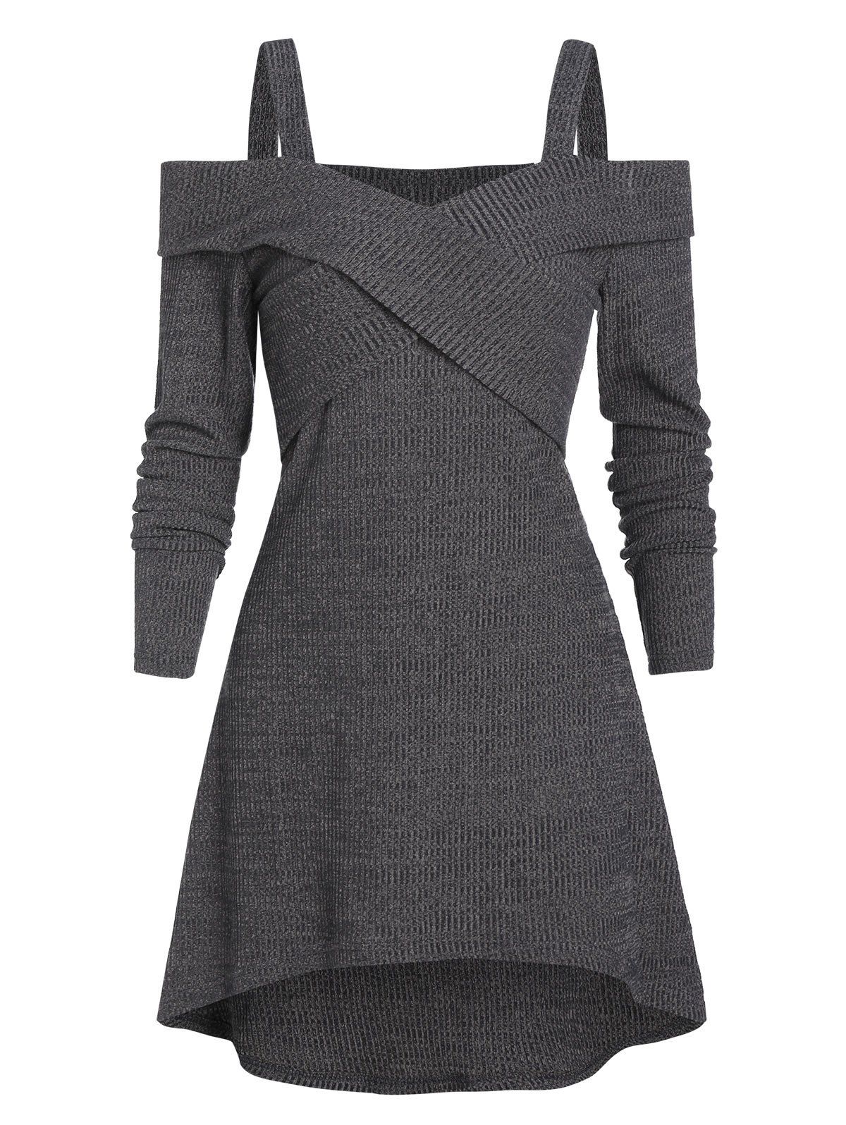 

Cold Shoulder Ribbed High Low Long Sleeve Crossover T-shirt, Gray