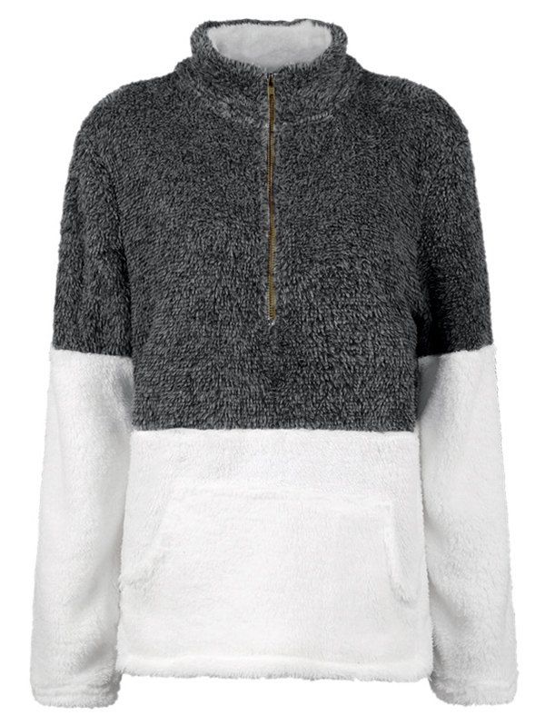 

Half-zip Two Tone Front Pocket Teddy Sweatshirt, Gray