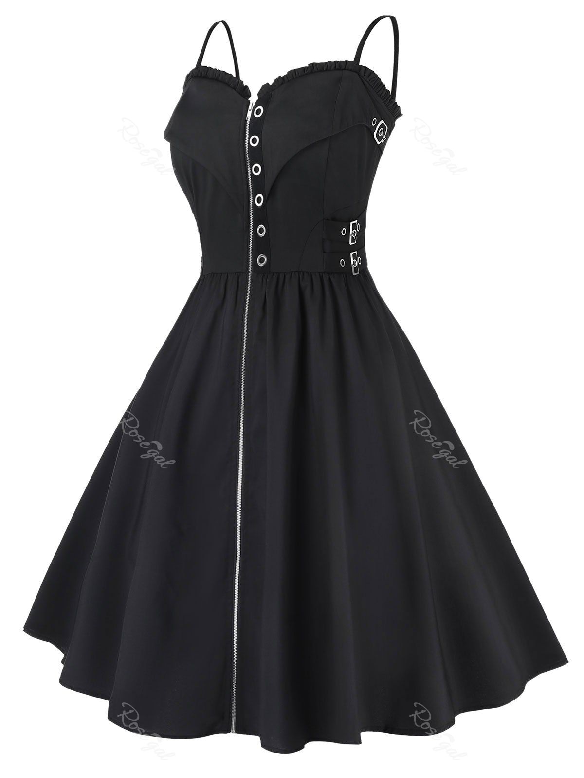 

Plus Size Zippered Vintage Cami Fit And Flare Dress, Black