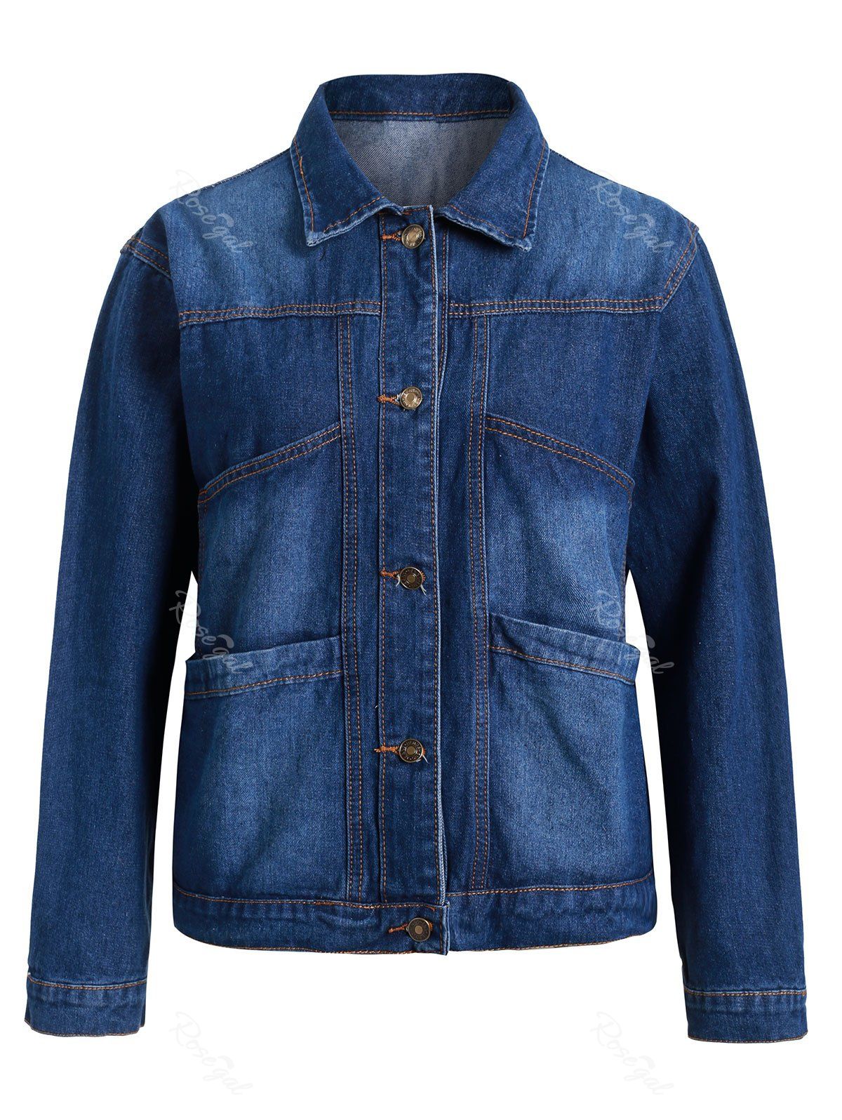 

Plus Size Pockets Denim Jacket, Blue